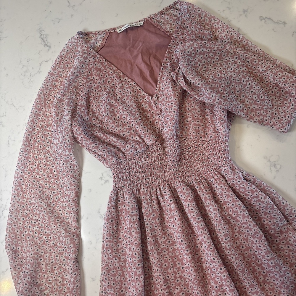VTG Abercrombie & Fitch Y2K Babydoll Dress Chiffon Pink Floral Elastic Waist SM